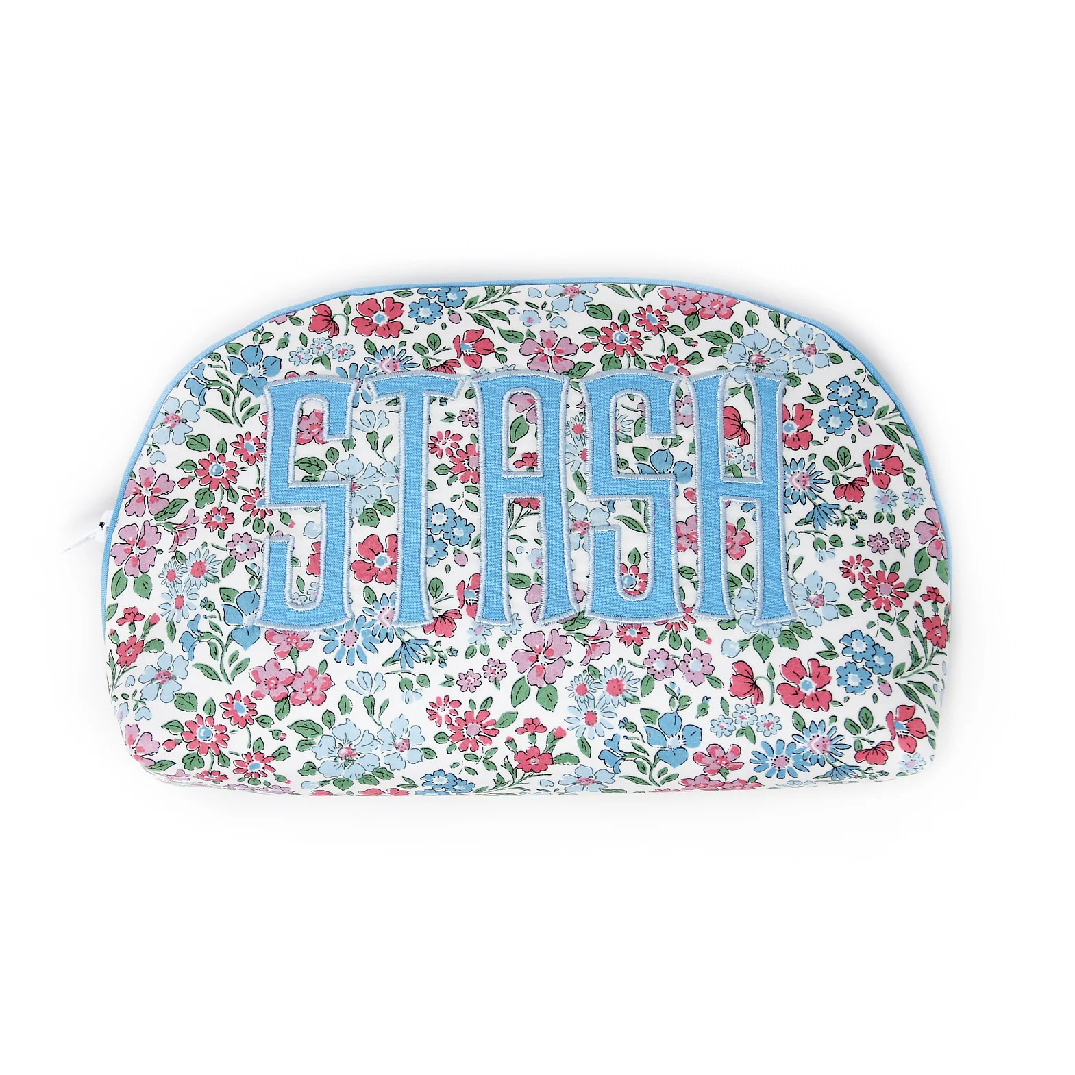 Large Round Top Pouch: Pink Peony | Greystone Needlepoint