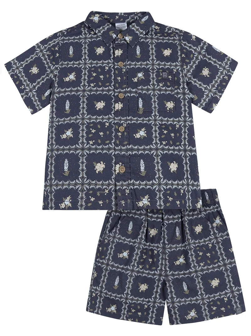 Modern Moments by Gerber Baby and Toddler Boy Button Front Shirt and Short Set, 2-Piece, Sizes 0/... | Walmart (US)