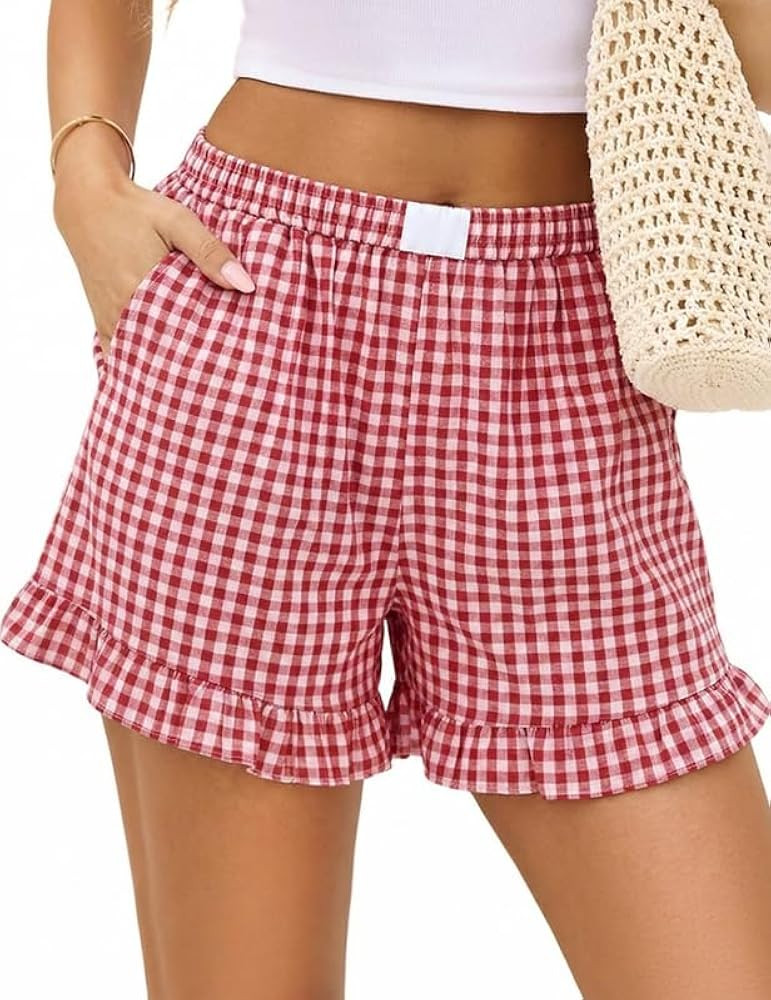 Marvmys Boxer Shorts for Women Gingham Pajama Bottoms Summer Lounge Sleep Plaid Shorts Y2K Beach ... | Amazon (US)