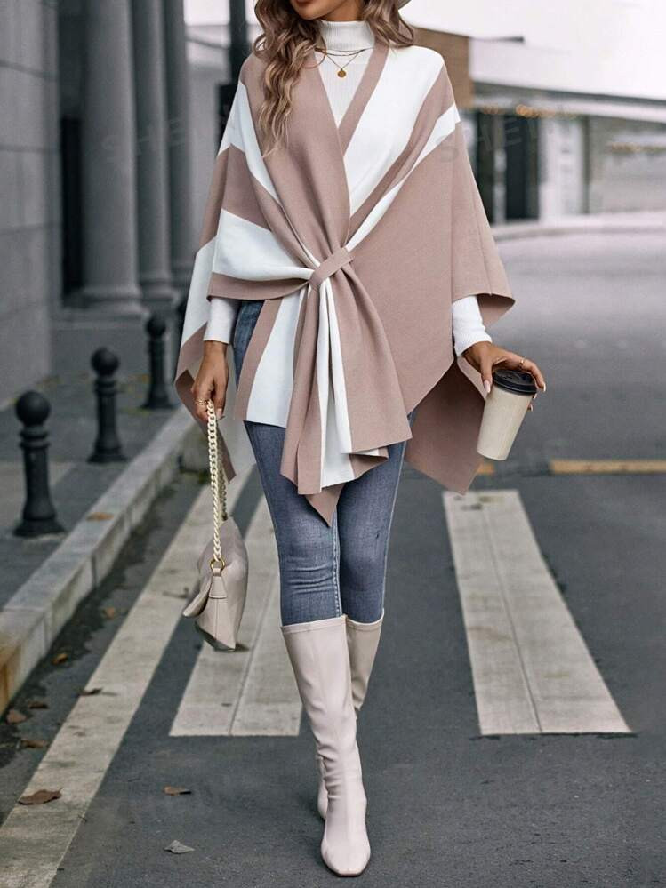 SHEIN Clasi Two Tone Batwing Sleeve Asymmetrical Hem Cardigan | SHEIN USA | SHEIN