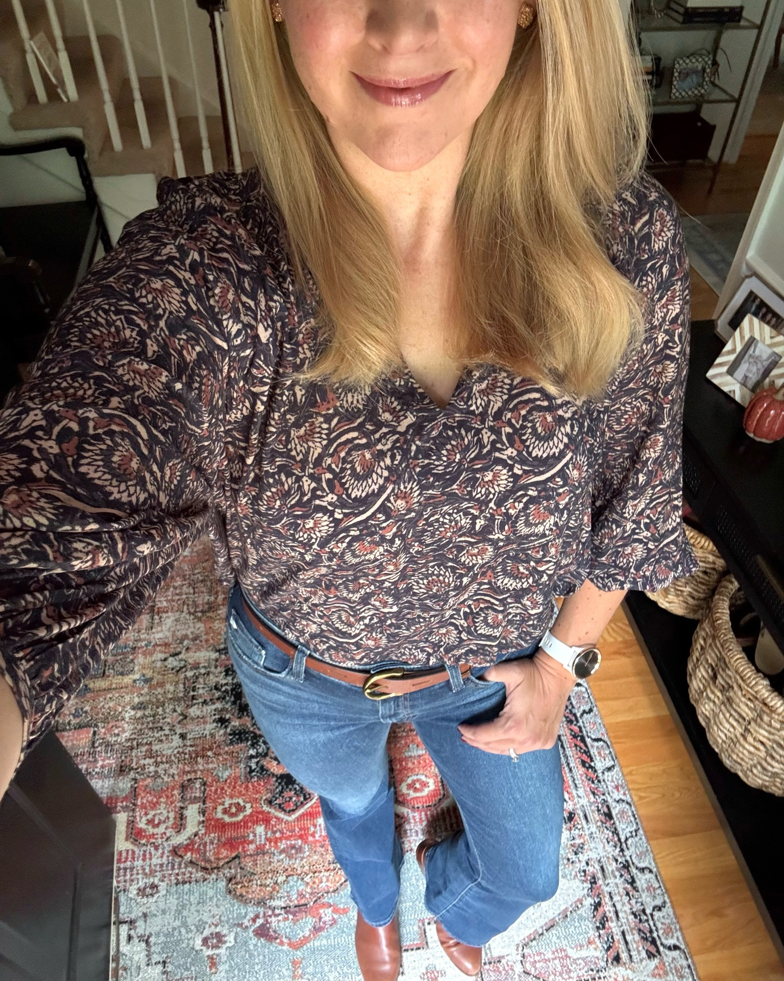 Two casual evening out outfits for regular fall weather & fall that feels like summer

Blue and brown paisley top is old by fahrety, similar linked

Mid rise boot cut jeans are a new favorite! Got my normal size

#LTKootd #LTKmomlife #LTKSeasonal
