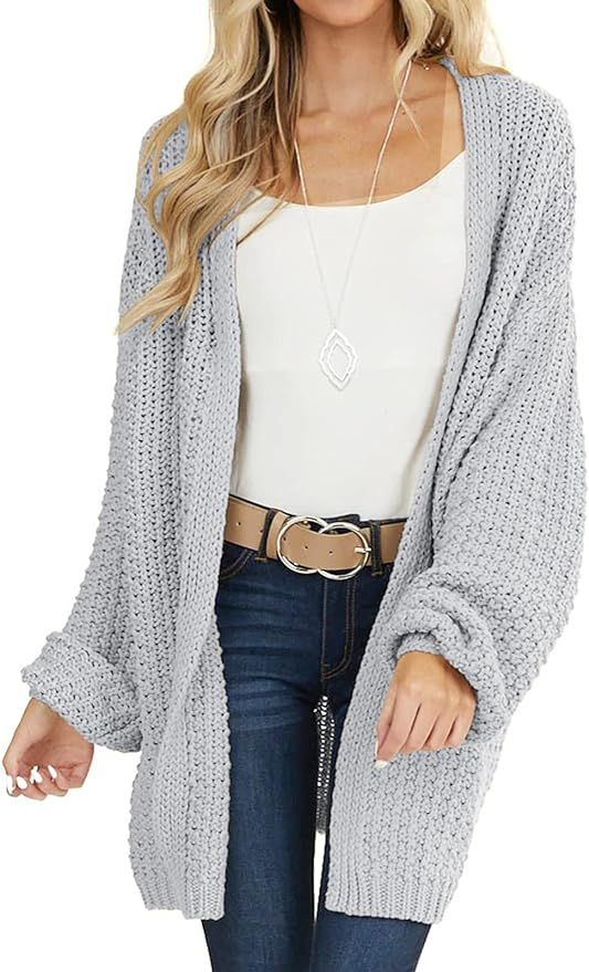 VTSGN Women's Long Sleeve Oversized Open Front Chunky Knit Cardigan Sweater with Pockets | Amazon (US)