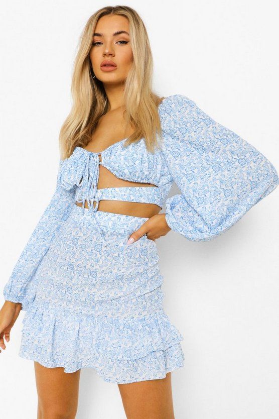 Floral Cut Out Ruffle Skirt Co-ord | Boohoo.com (US & CA)