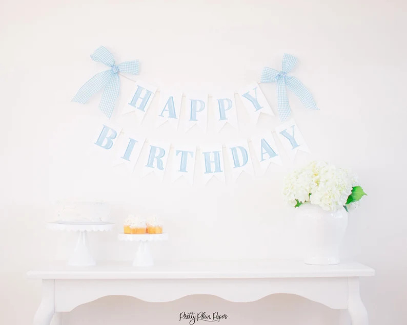 Light Blue Watercolor Happy Birthday Banner Printable Download Watercolor Happy Birthday Banner W... | Etsy (US)
