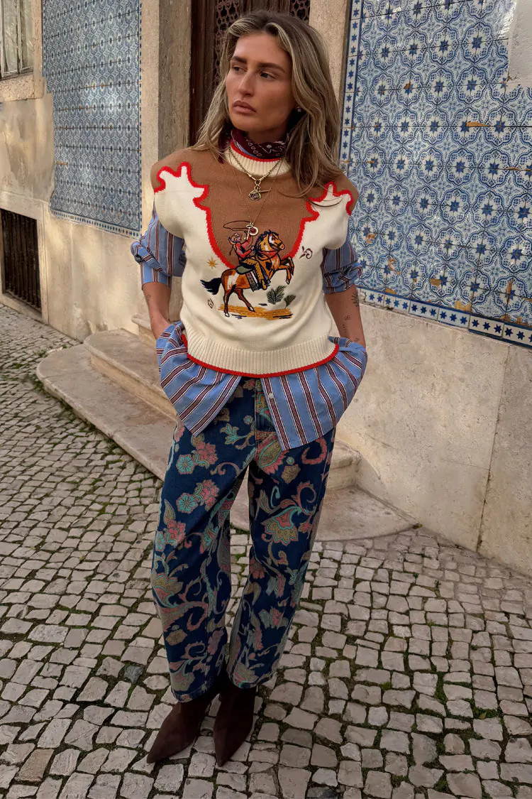 Denim Paisley Barrel Leg Jeans | Never Fully Dressed US