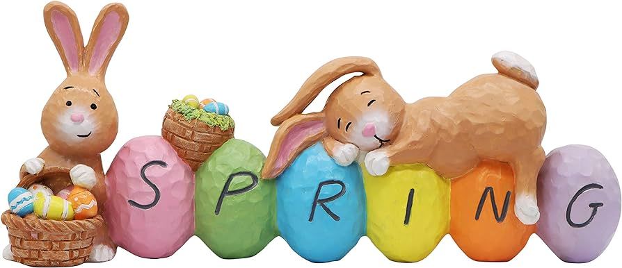 JOYIN Easter Bunny Resin Centerpiece Indoor Decoration with The Word Spring Tabletop & Egg Easter... | Amazon (US)
