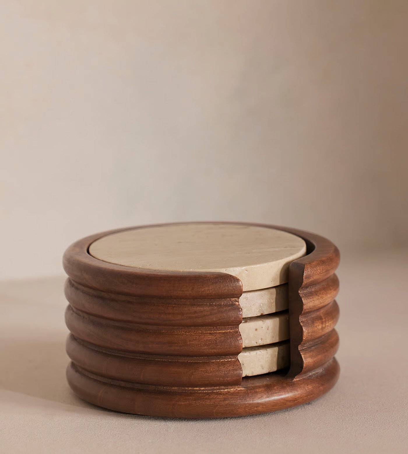 Baylis Travertine Coasters, Set of Four with Holder | Soho Home Ltd