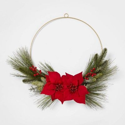 24in Unlit Red Poinsettia Gold Ring Christmas Wreath - Wondershop™ | Target