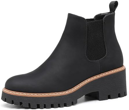 DECARSDZ Womens Chunky Platform Chelsea Boot With Elastic Low Wedge Heel Slip On For Fall Work Su... | Amazon (US)