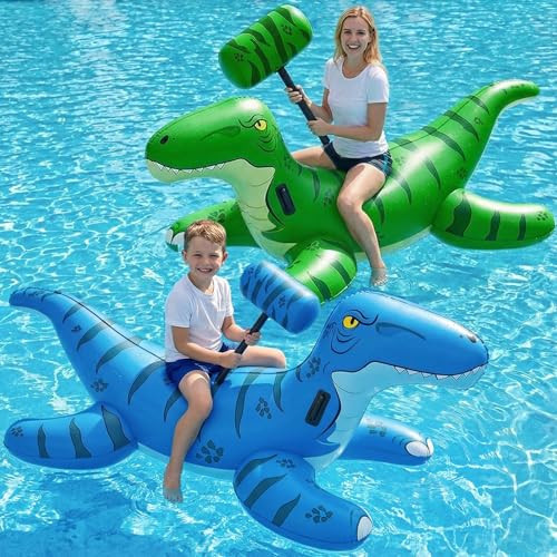 Jasonwell Pool Games Toys Floats -2Pack Inflatable Dinosaur Pool Floats with Blow Up Toy Hammers Ride on Pool Floaties for Kids Teens Adults Lounge Raft Summer Lake Beach Party Decorations (GN&BU XL) | Amazon (US)