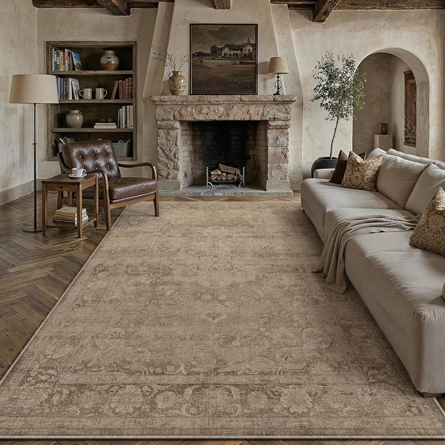 PureCozy Brown 6x9 Washable Area Rug Living Room Vintage Distressed Carpet | Amazon (US)