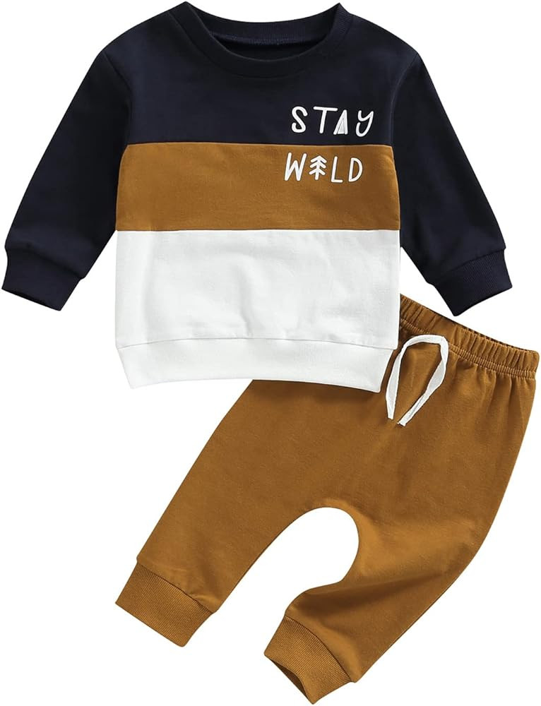 Toddler Baby Boy Fall Winter Outfits Letter Crewneck Sweatshirt Casual Pants 2Pcs Clothes Set | Amazon (US)