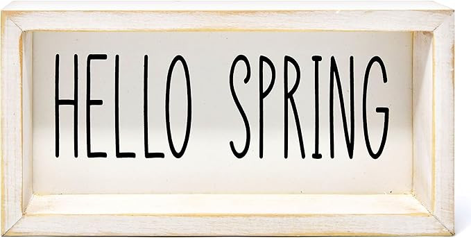 Hello Spring Wooden Sign – Rustic Farmhouse Tiered Tray Decor, Seasonal Spring Tabletop, Mantel... | Amazon (US)