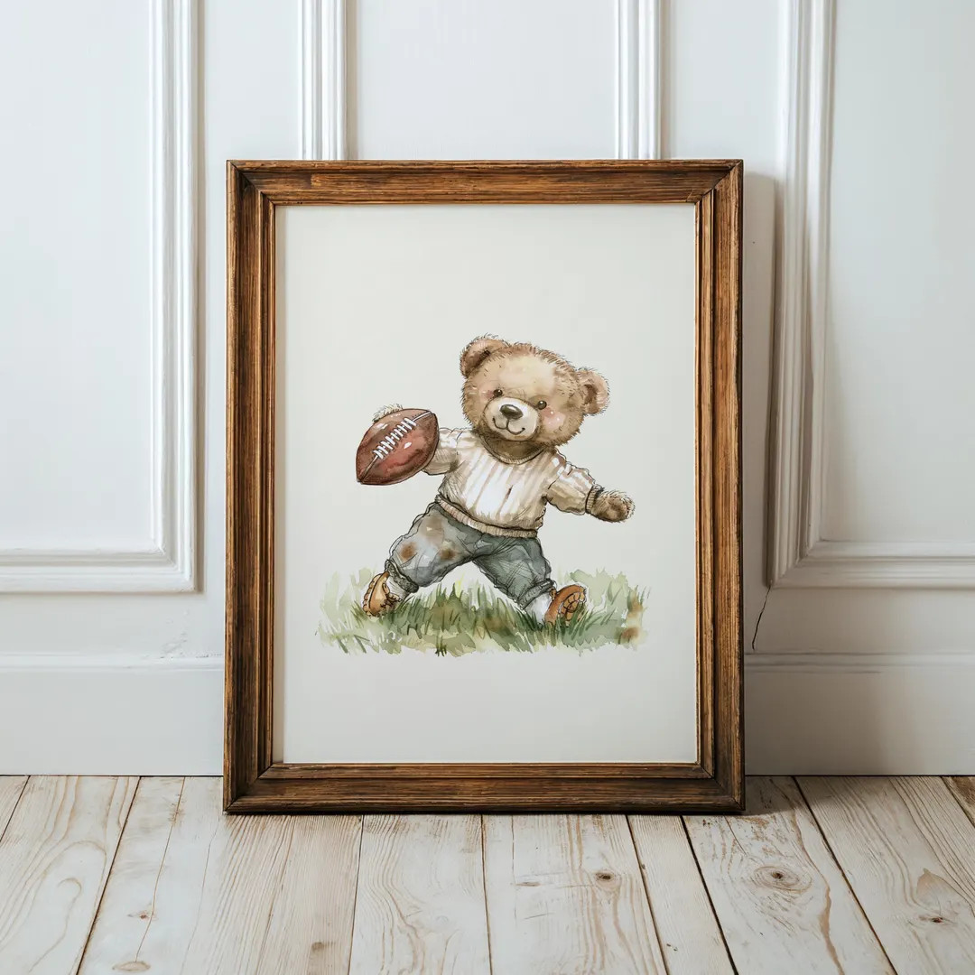 Vintage Football Teddy Bear Wall Art, Adorable Bear in Classic Football Uniform, Nostalgic Decor ... | Etsy (US)