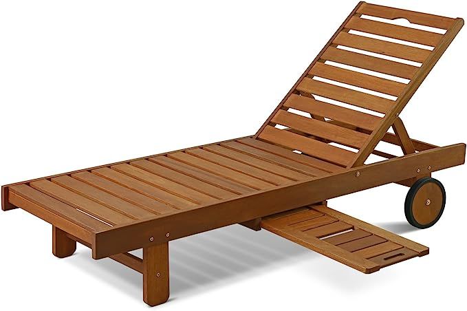 Furinno FG17744 Tioman Outdoor Hardwood Patio Furniture Sun Lounger with Tray in Teak Oil, Natura... | Amazon (US)