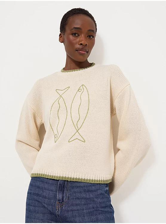 Cream Embroidered Fish Knitted Jumper | George at ASDA