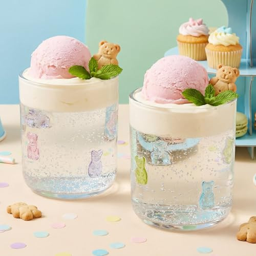 SiliFine Icon Juice Glasses, 14oz Stemless Wine Drinking Juice Glass Cup for Valentine Party Supplies Gift(2 Pcs,Candy Bear) | Amazon (US)