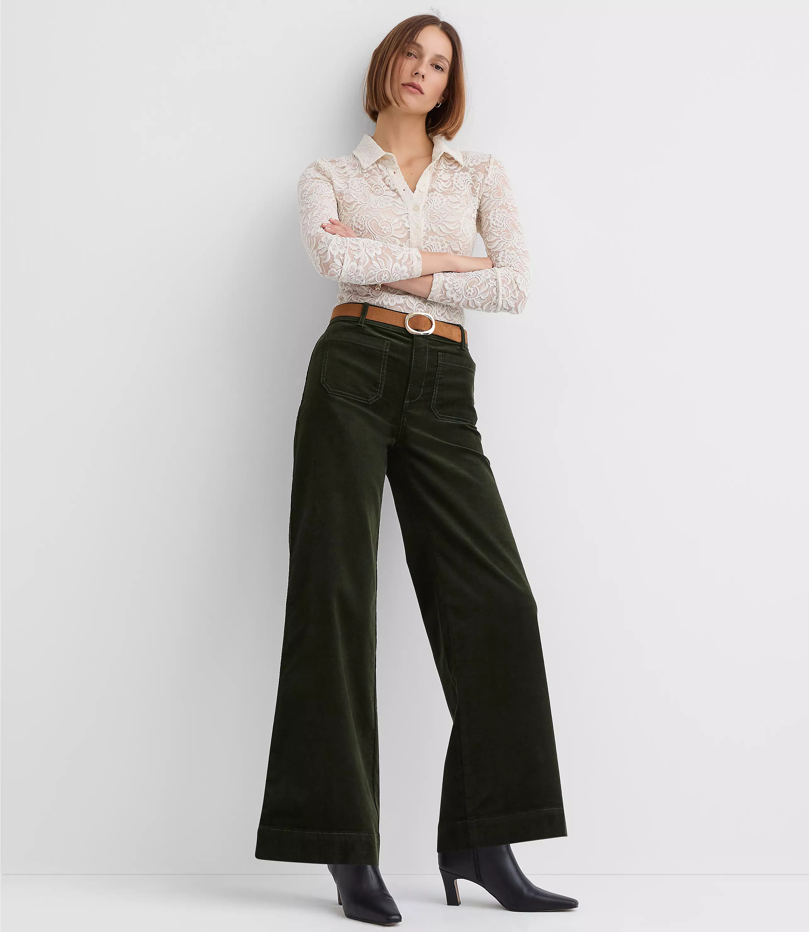 Petite Palmer Wide Leg Pants in Brushed Corduroy | LOFT