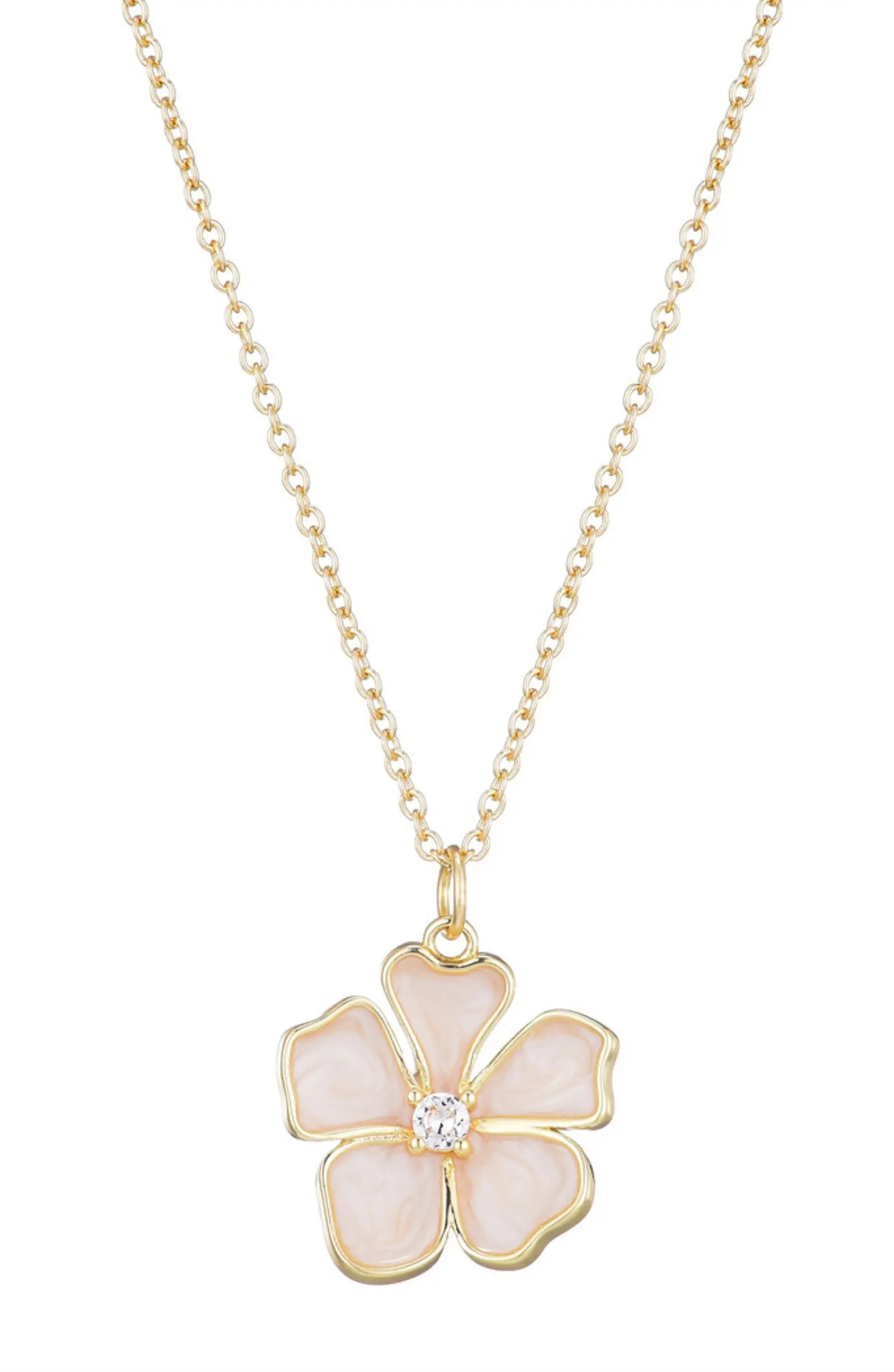 Mother-of-Pearl & Cubic Zirconia Flower Pendant Necklace | Nordstrom Rack