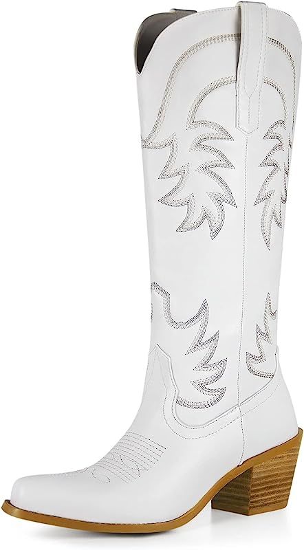 MUCCCUTE Women's Cowboy Embroidered Western Cowgirl Mid Calf Boots, Pointed Toe Medium Chunky Heel 5 | Amazon (US)