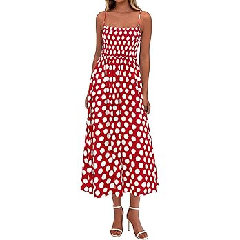 PRETTYGARDEN Womens Polka Dot Dress 2026 Summer Sleeveless Spaghetti Straps Smocked Sun Dress Flo... | Amazon (US)