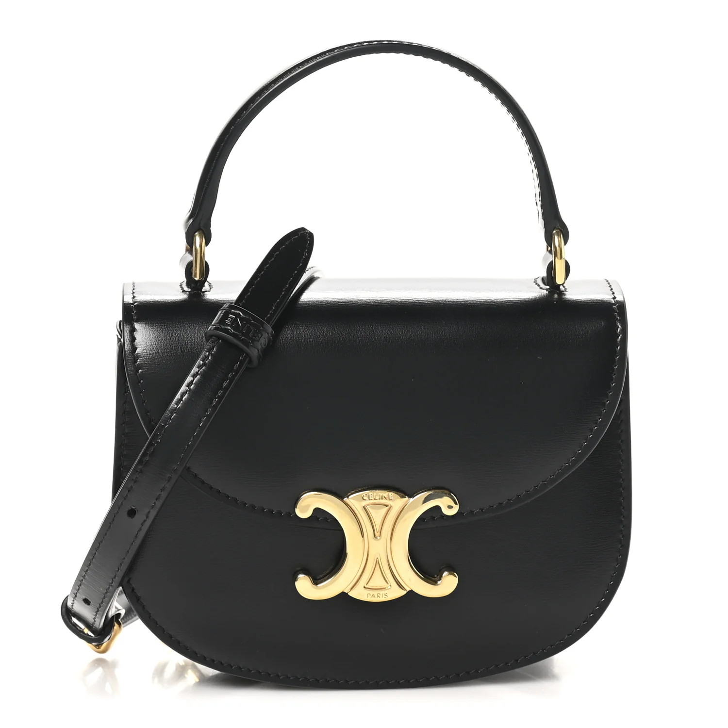 Celine Shiny Calfskin Triomphe Mini Besace Clea Black 1759972 | FASHIONPHILE (US)
