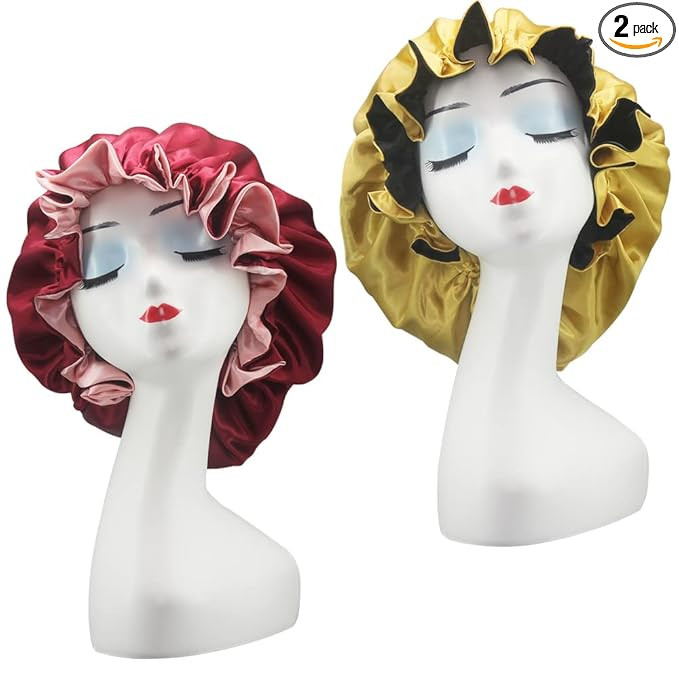 Hanbertti 2pcs of Satin Sleep Bonnet with Adjustable Buckle,Smooth Satin Sleep Cap,Silk Bonnet, R... | Amazon (US)