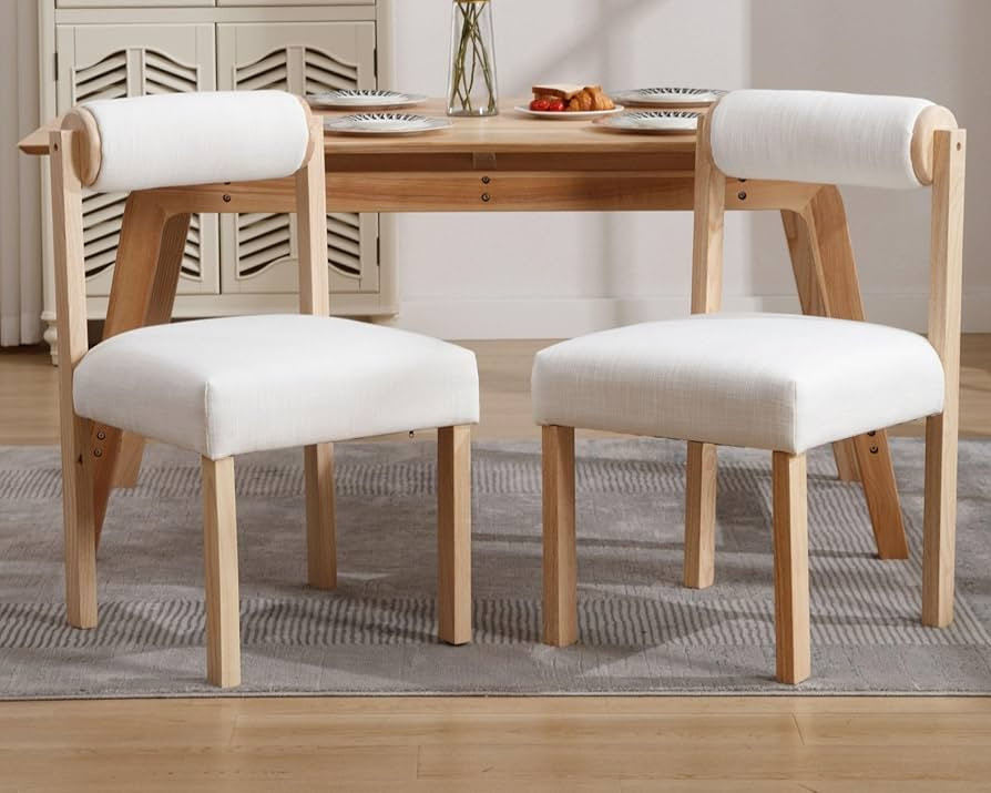 VESCASA Upholstered Dining Chairs with Cylinder Open Back, Modern Linen Dining Chairs with Natura... | Amazon (US)