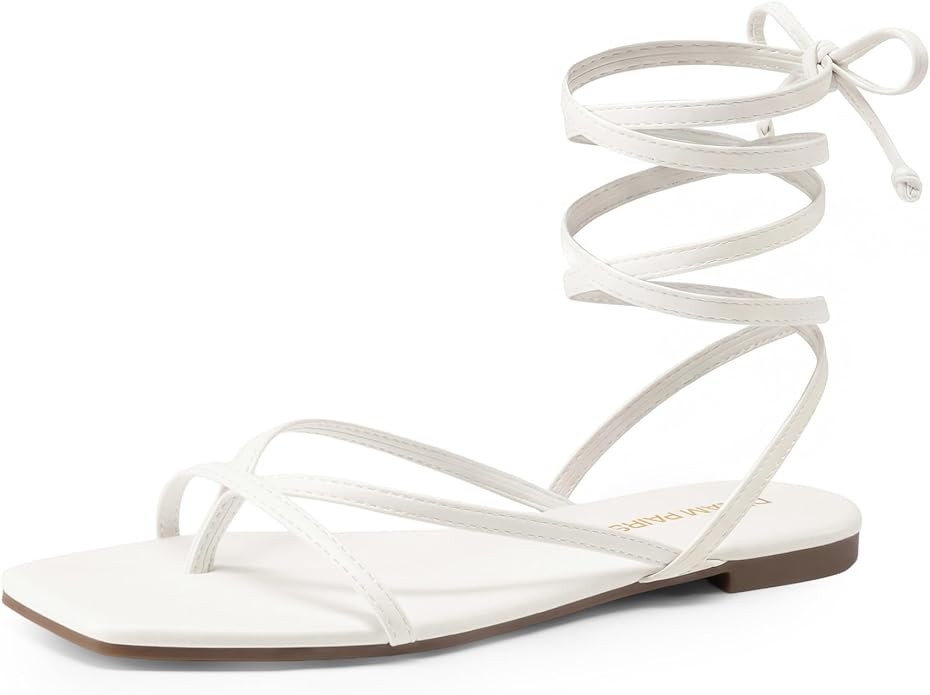 DREAM PAIRS Womens Strappy Flat Sandals - Comfortable Lace Up Gladiator Dressy Sandals, Square To... | Amazon (US)