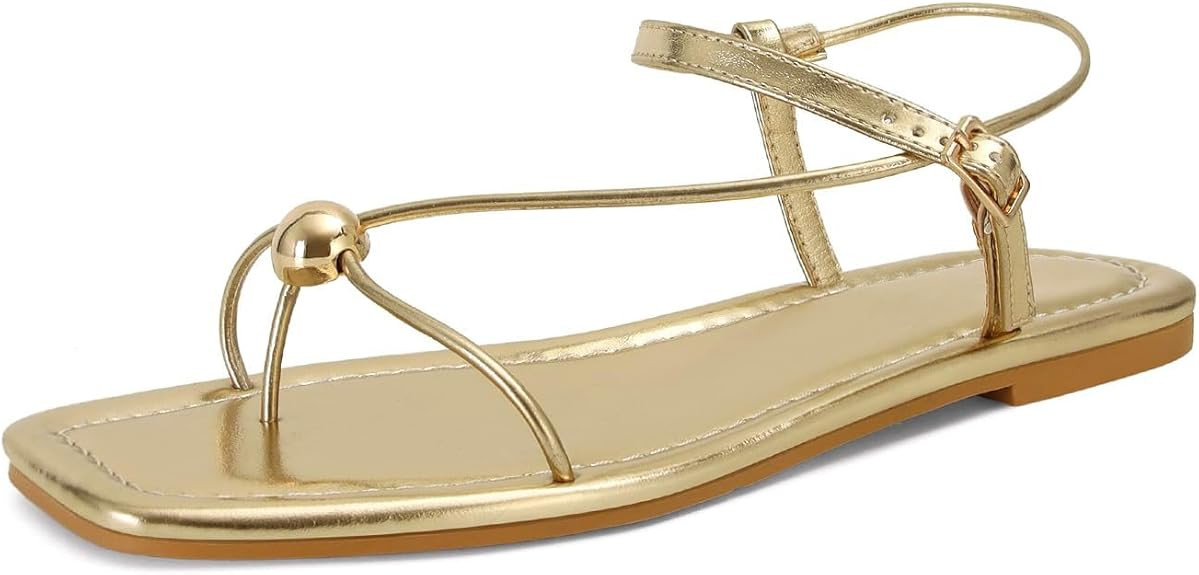 Strappy Flat Sandals for Women Comfortable Dressy Summer Beach Thong Flip Flop Slide Sandals with... | Amazon (US)