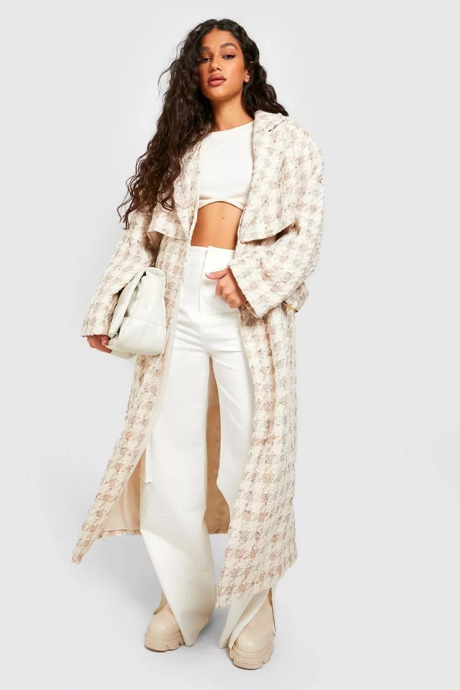 Boucle Belted Wool Look Trench | Boohoo.com (US & CA)