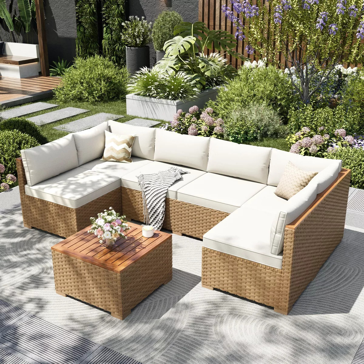Captiva Designs Outdoor Sectional Wicker Rattan Conversation Set for Garden and Backyard  6-Piece | Target