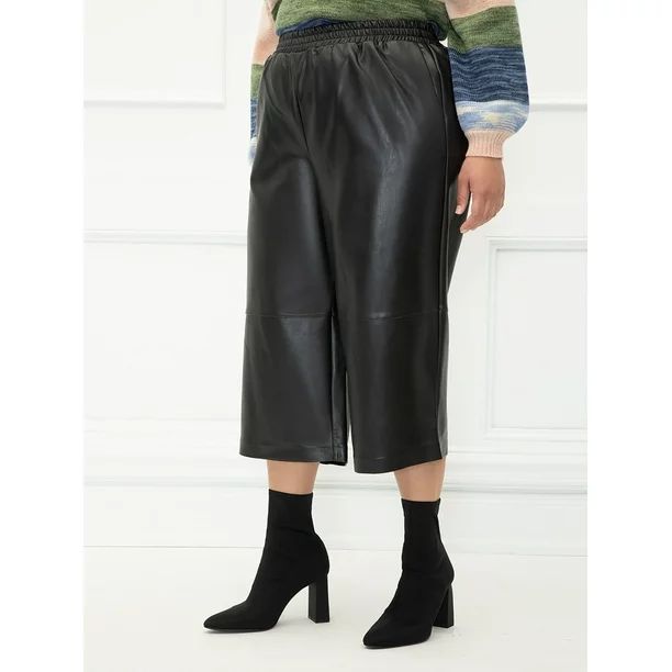 ELOQUII Elements Women's Plus Size Faux Leather Culotte Pants - Walmart.com | Walmart (US)
