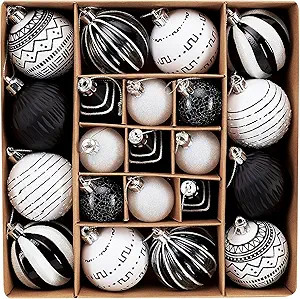 DecorbyHannah 21ct Christmas Ball Ornaments, Black and White Christmas Ornaments, Shatterproof Bo... | Amazon (US)