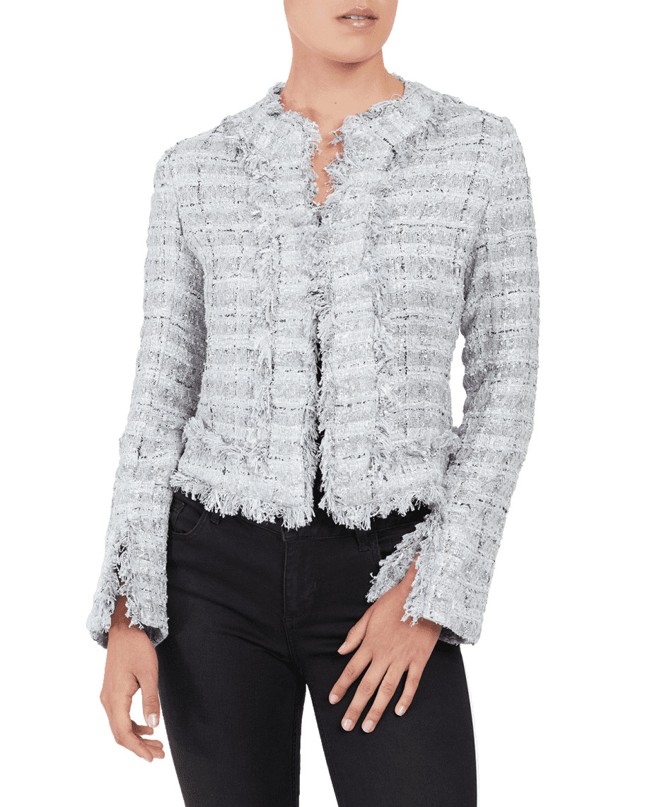 Santorelli Brittney Fringe-Trim Tweed Jacket | Neiman Marcus
