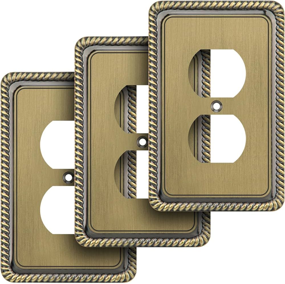 Henne Bery Rope Edge Decorative Wall Plate Switch Plate Outlet Cover (Single Duplex, 3 Pack, Anti... | Amazon (US)