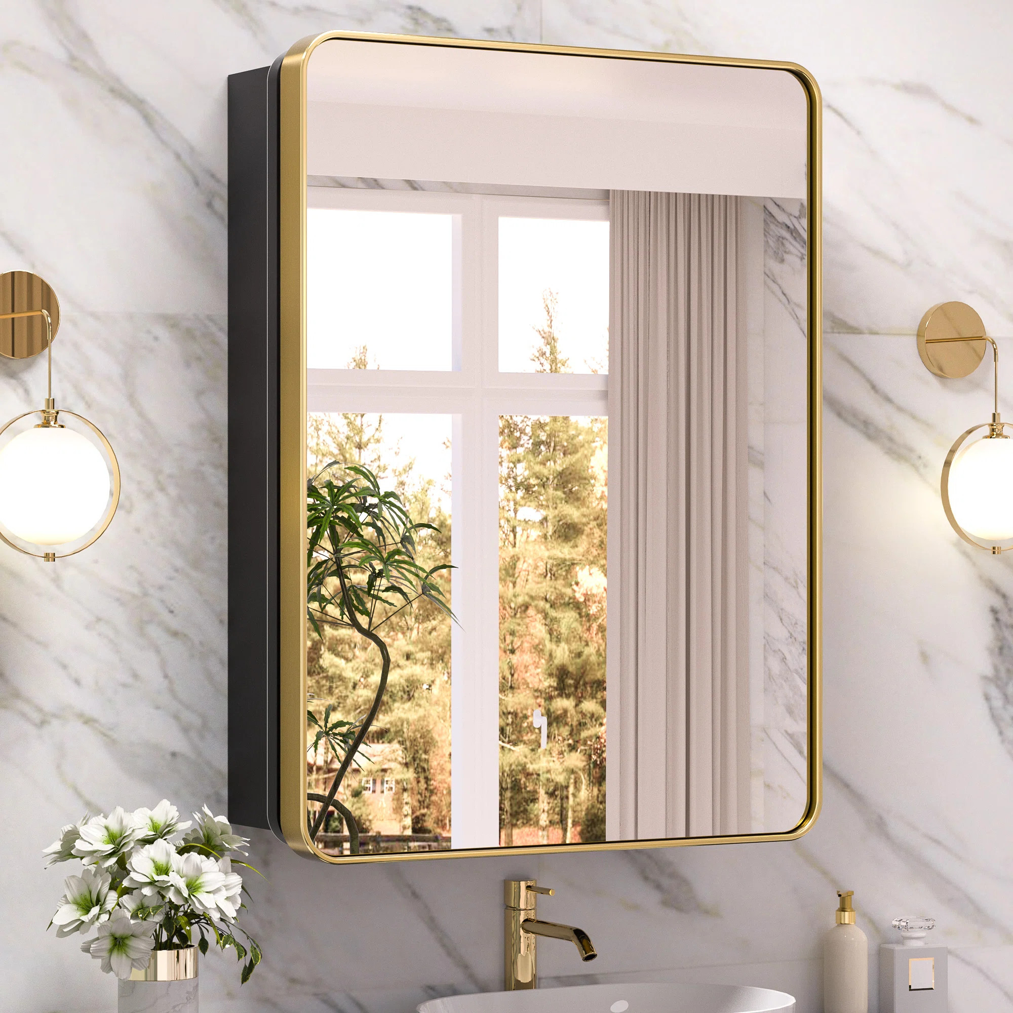 Gervon Rectangle Recessed or Surface Medicine Cabinet with Shelves and Mirror | Wayfair North America