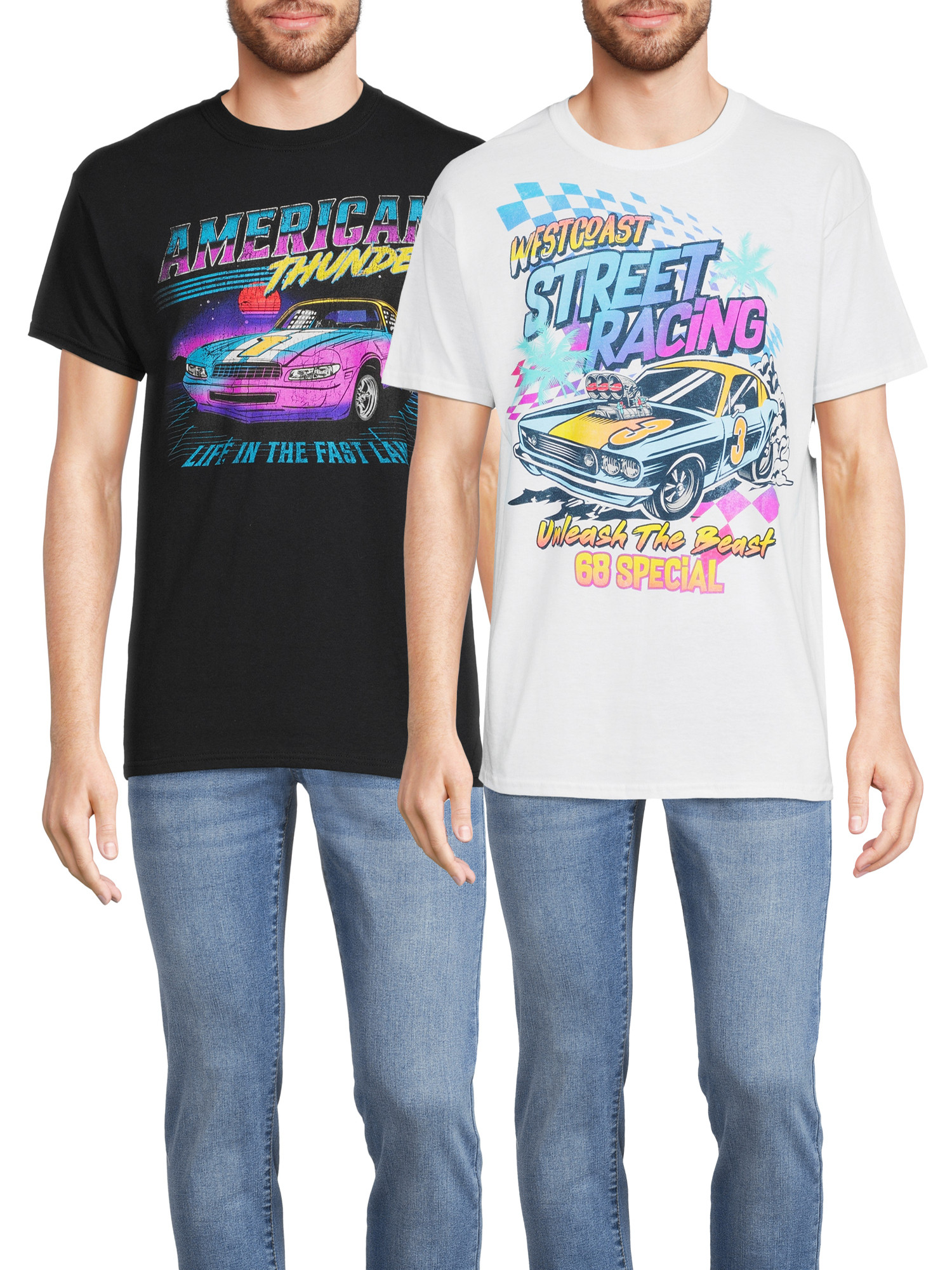 Humor Men's & Big Men's Street Racing and American Thunder Graphic T-Shirts, 2-Pack | Walmart (US)