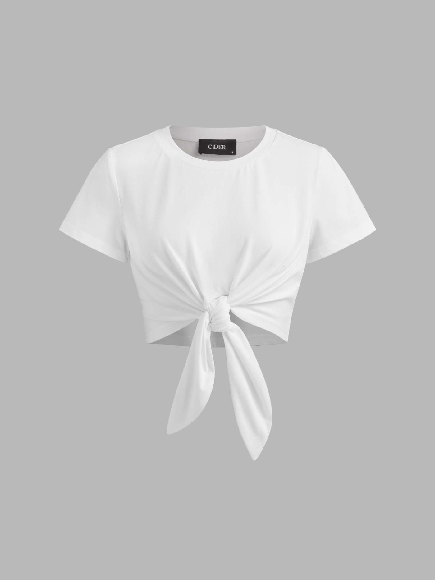 Round Neck Knotted Crop Short Sleeve Tee | Cider