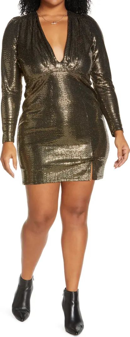 Deep V-Neck Sparkle Long Sleeve Minidress | Nordstrom