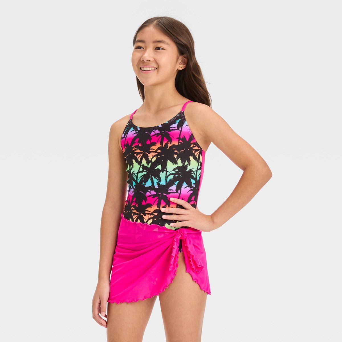 Girls' Tropical Ombre Abstract Printed One Piece Swimsuit Set - art class™ | Target