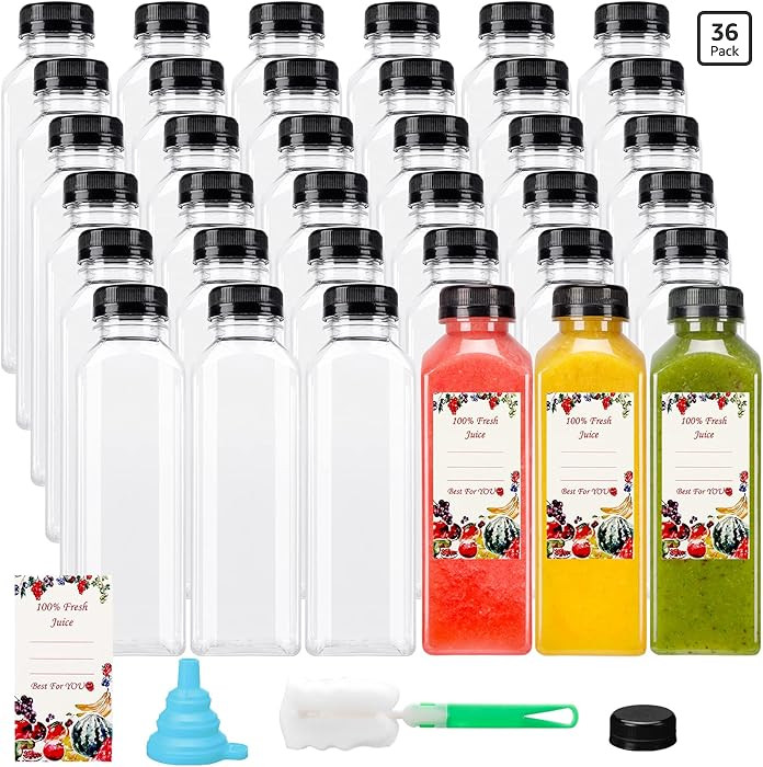SUPERLELE 36pcs 12oz Plastic Juice Bottles with Caps, Reusable Juicing Bottles, Clear Drink Conta... | Amazon (US)