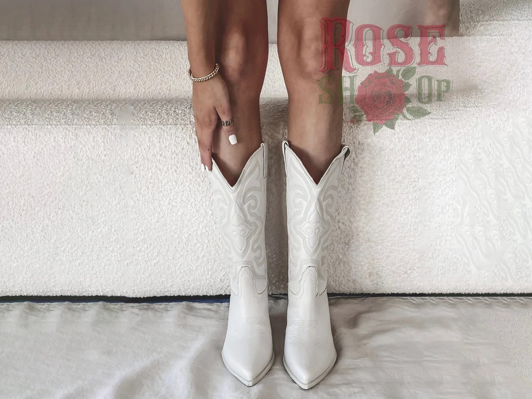 White Cowboy Boots White Cowgirl Boots Festival Boots Thigh High Boots Leather Boots Cowgirl Cost... | Etsy (US)