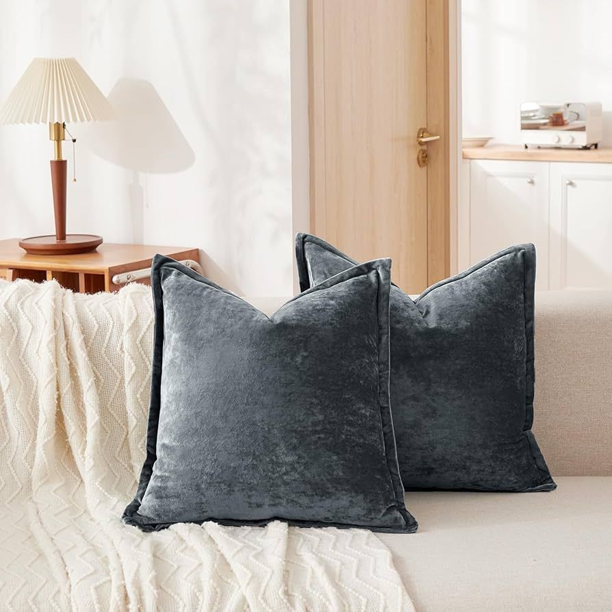 Luxurious Velvet Euro Shams Decorative Throw Pillow Covers 26x26 Set of 2 Solid Square Euro Pillo... | Amazon (US)