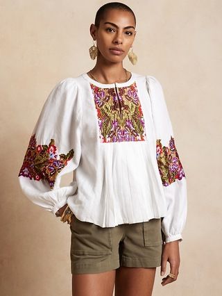 Embroidered Linen-Blend Shirt | Banana Republic (US)