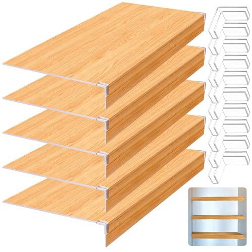 Hoolerry 3 Pcs 40 x 16 Inch Foamed PVC Wire Rack Covers for Removable Closet Decoration(Not Wood) Don't Bear Too Much Weight Pantry Shelves Covers for Bathroom Kitchen Shelving(Wooden Color) | Amazon (US)