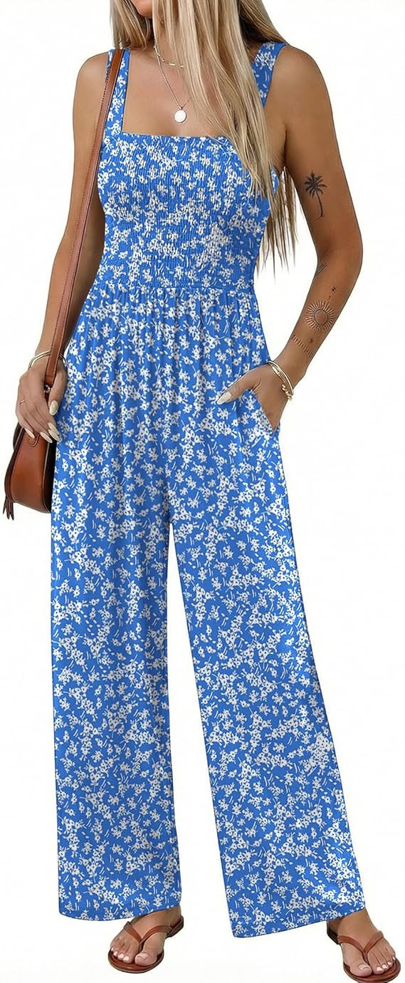 Ekouaer Women's Casual Loose Jumpsuits One Piece Sleeveless Overalls Printed Long Pant Romper Fas... | Amazon (US)