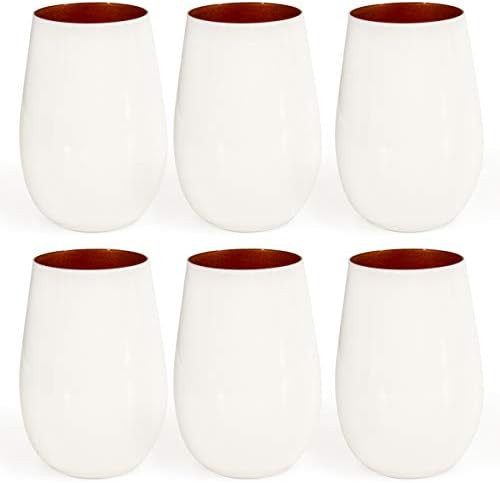 Stölzle (6 Pack) 16.5oz Glisten White Crystal Copper Stemless Wine Glasses Set Of 6 Tumblers Bar... | Amazon (US)