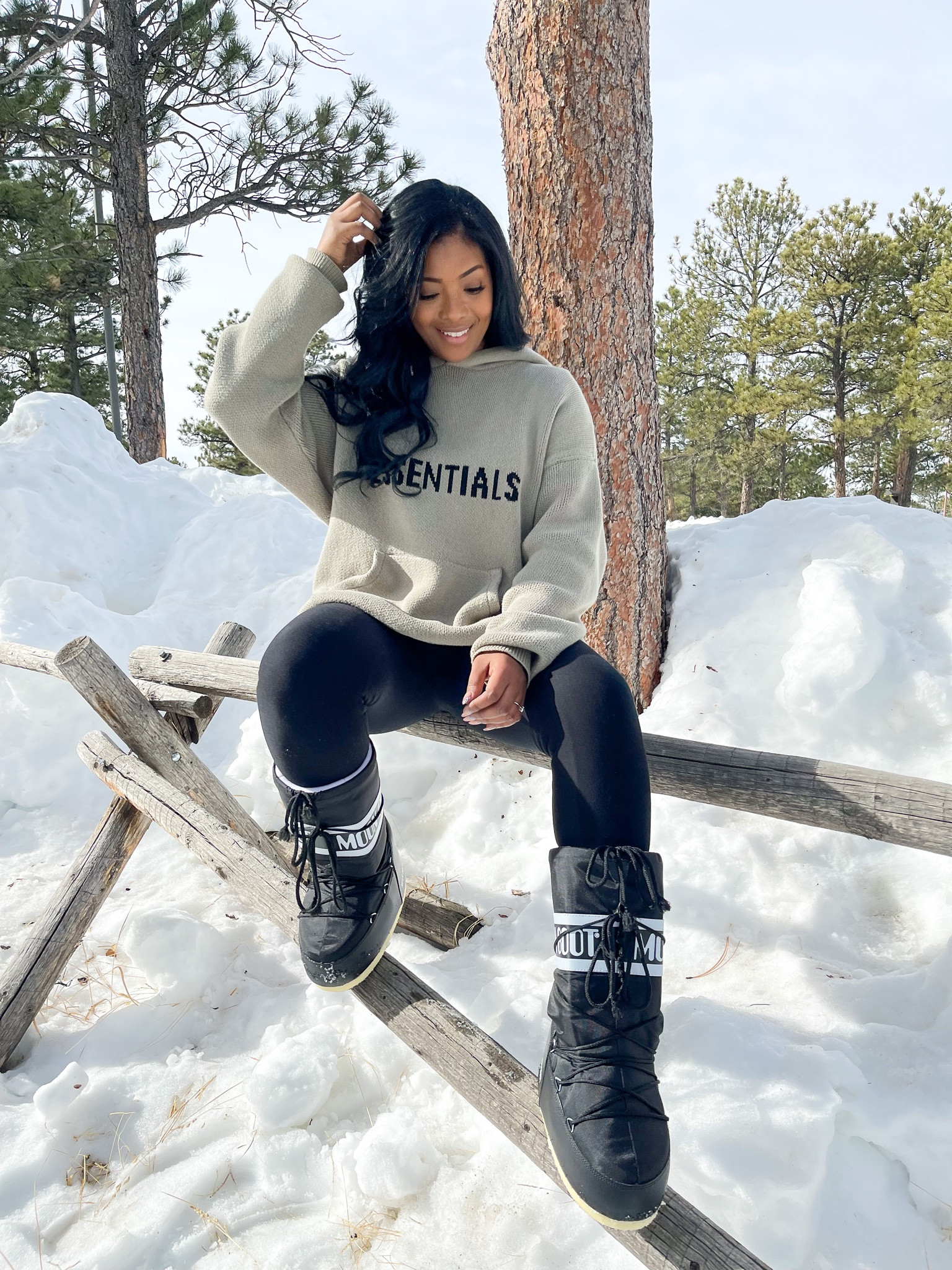 Cold weather outfit inspo. Chill vibes. Moon boots and knitted essentials hoodie. 

#LTKSeasonal #LTKstyletip #LTKsalealert