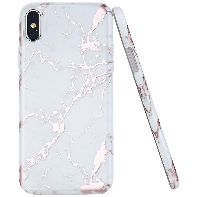 JAHOLAN Compatible iPhone Xs Max Case Shiny Rose Gold Metallic White Marble Design Clear Bumper T... | Amazon (US)